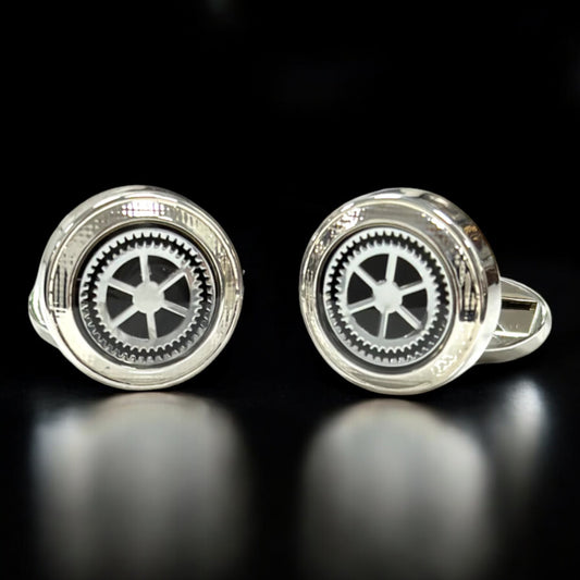 Round Shaped Silver and Black Interior  - Istanbul Fashion Cufflinks - 49