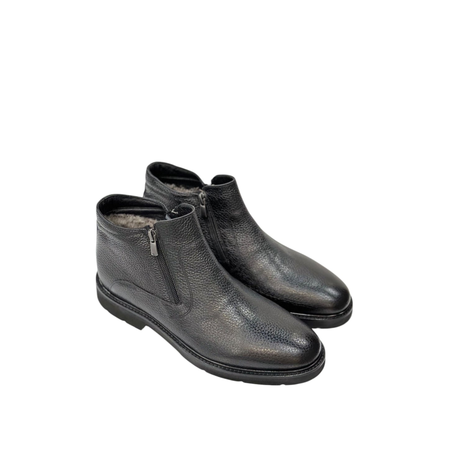 Black Ankle Boots-  with Double sided Zippers-Luxury Leather- Fury Interior  and Rubber Bottom-3125