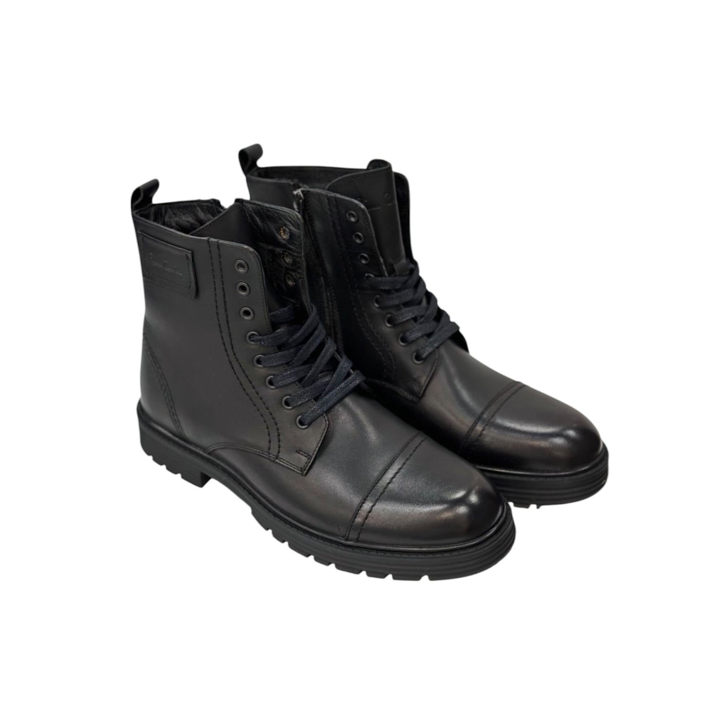 Black Half Boots-  with  sided Zipper-Lace-Luxury Leather-  Rubber Bottom-77660