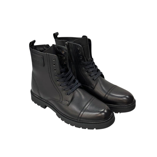 Black Half Boots-  with  sided Zipper-Lace-Luxury Leather-  Rubber Bottom-77660