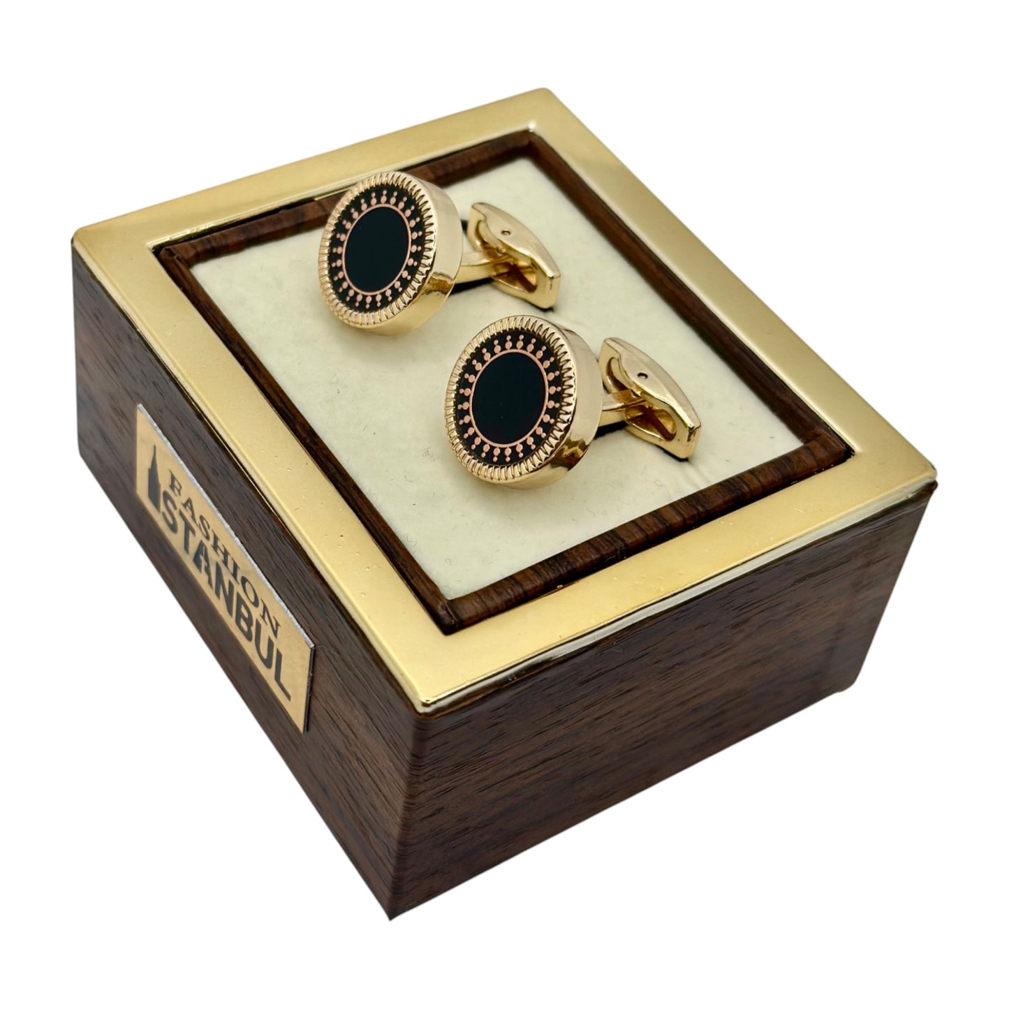 Round Istanbul Fashion Cufflinks -Black with Gold and Rose Gold Mixed in Luxury Details - 16