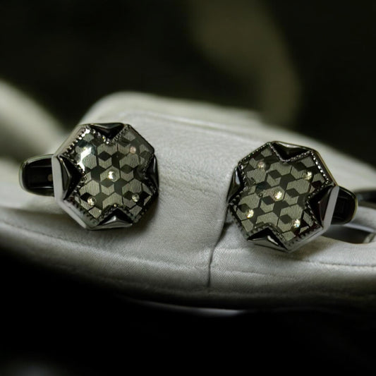 Black on Black Detailed with Crystals - Istanbul Fashion Cufflinks - 54