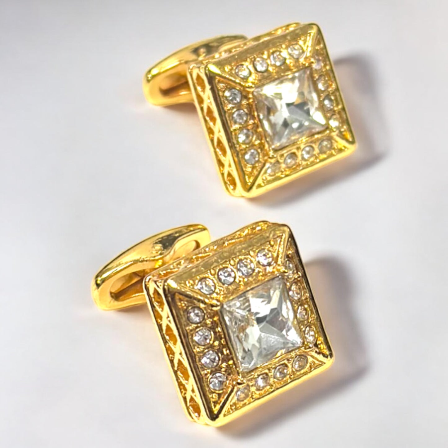 Luxury Gold Squared Detailed with Diamonds - Istanbul Fashion Cufflinks - 71