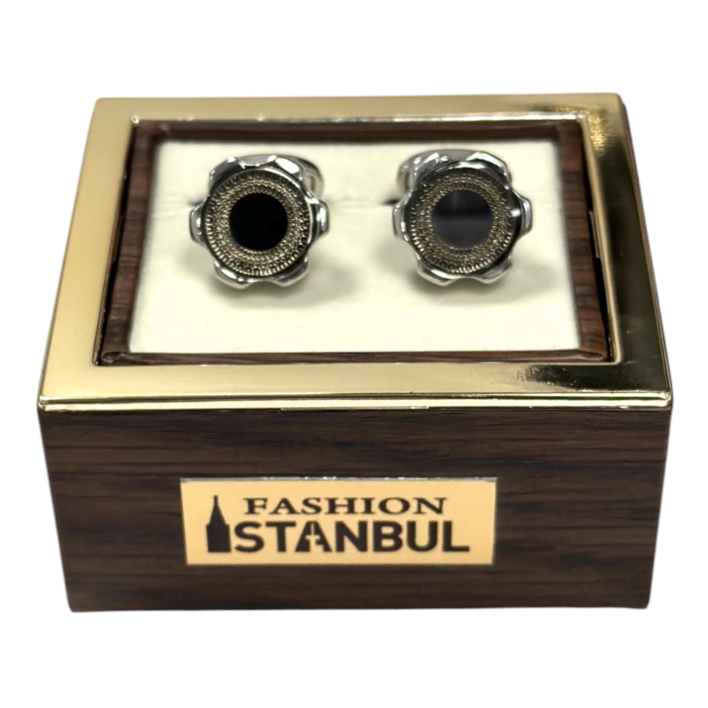 Silver with Black Detailing  Shaped Edges - Istanbul Fashion Cufflinks - 46