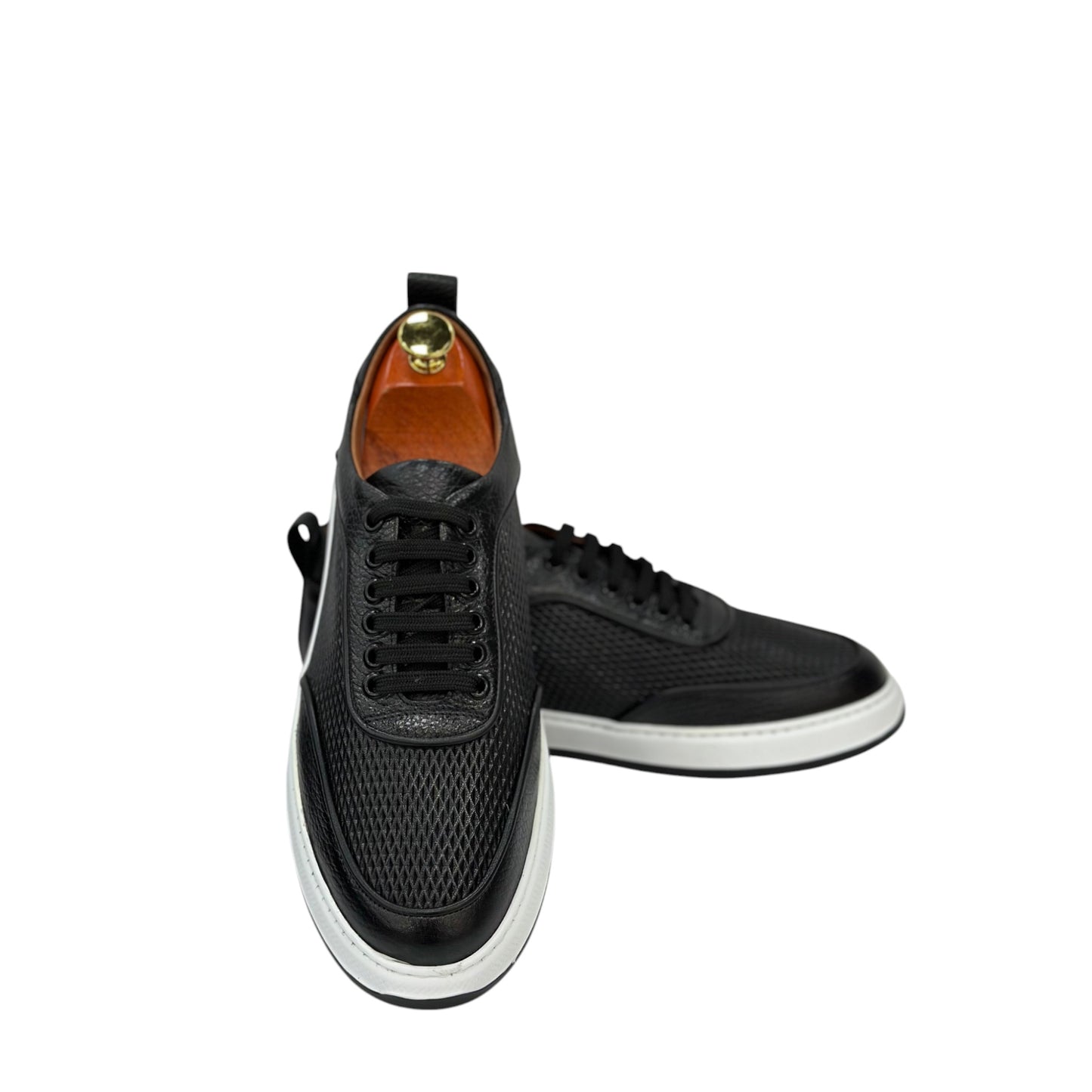 Black-White Sneakers_Shiny Finish-Black Lace-Luxury Interior and exterior Leather-165-020