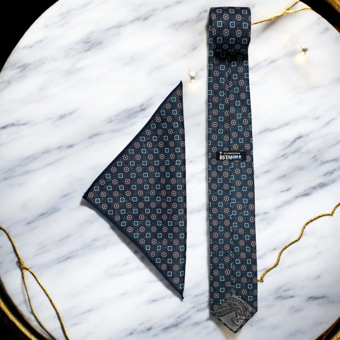 Blue and Brown Circles - Istanbul Fashion Tie - Classic Wide