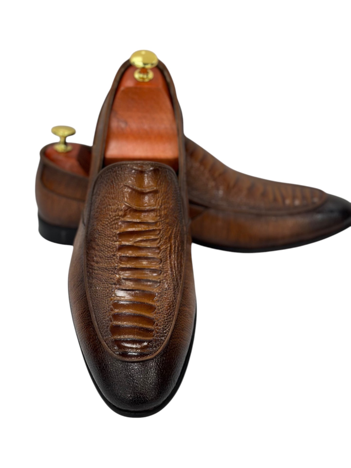 Brown Istanbul Fashion by Raad Red Bottom Shoes with SnakeLeather Finish-3026