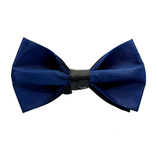 Two Toned  Bow Tie -Black and Darkest Blue with Adjustable Strap-Reversible Silky