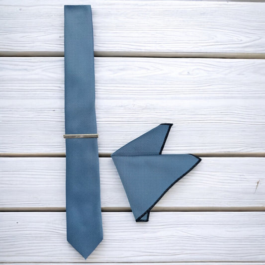 Dusty Blue with Darker Dots - Istanbul Fashion Slim Tie, Textured Fabric