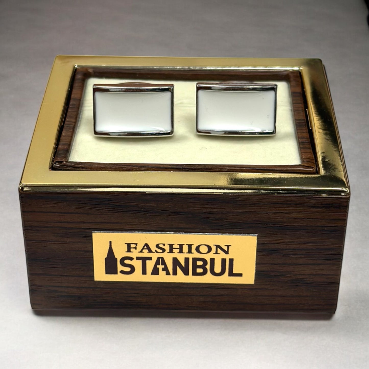 Rectangular  Silver with White  Interior - Istanbul Fashion Cufflinks - 68
