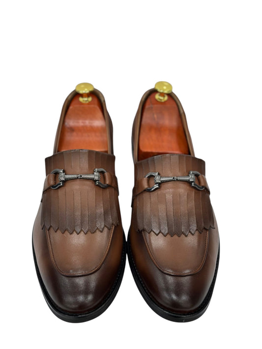Brown Istanbul Fashion by Raad Red Bottom Shoes with Chrome Finish Metal-901TAB