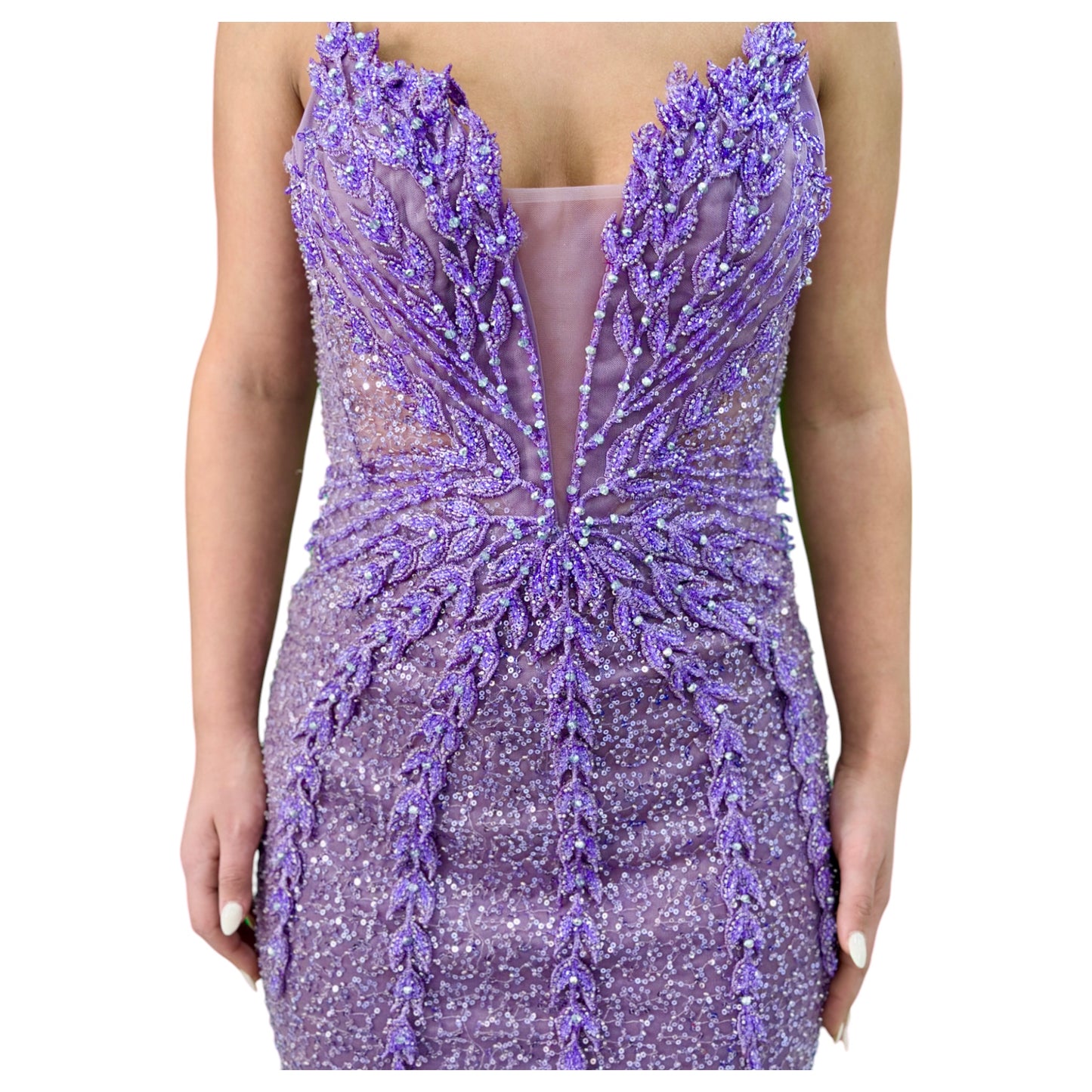 Purple Elegant Long Dress-Detailed with Beautiful Crystals and Sequins and Detachable Long Skirt