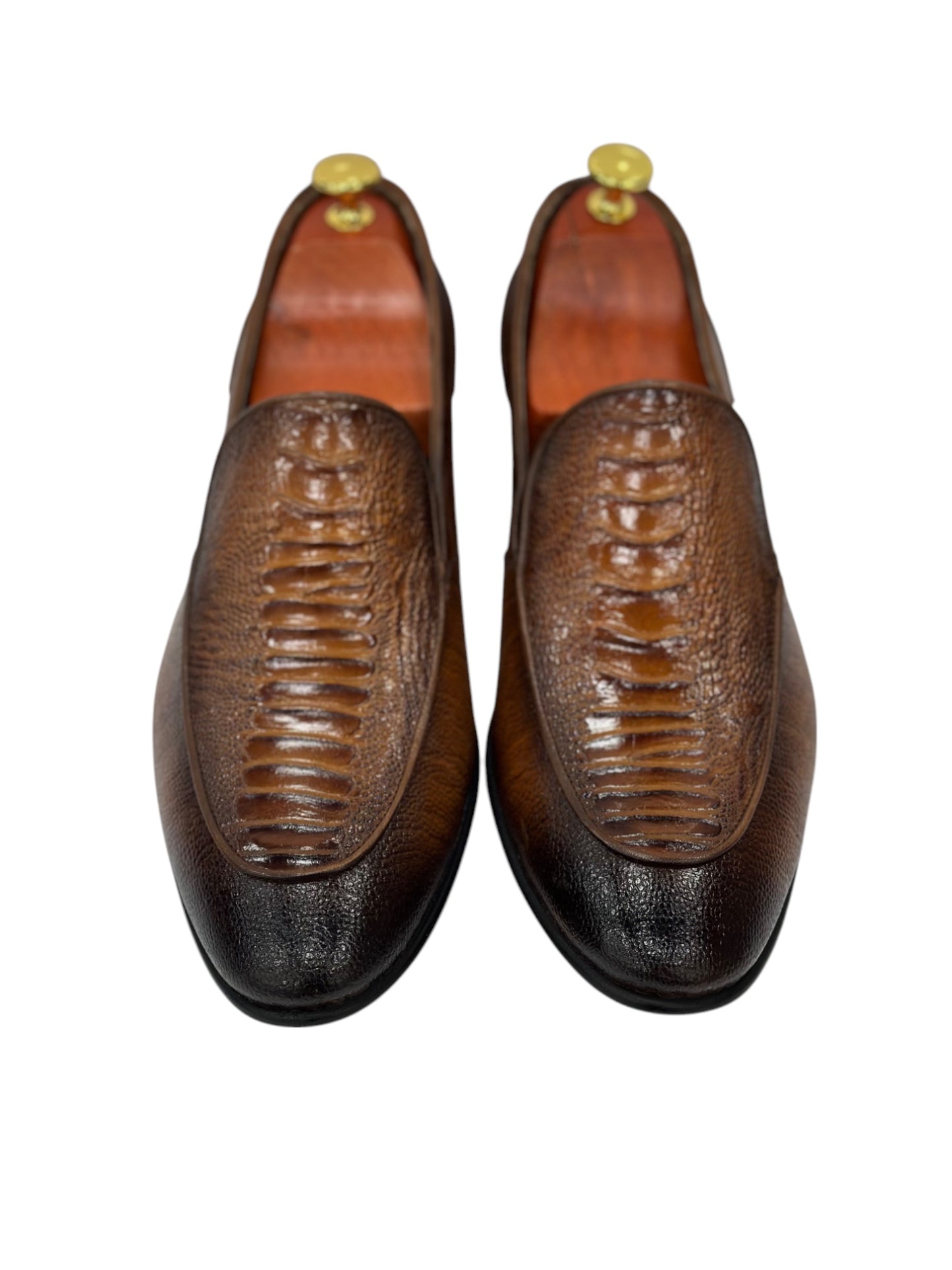 Brown Istanbul Fashion by Raad Red Bottom Shoes with SnakeLeather Finish-3026