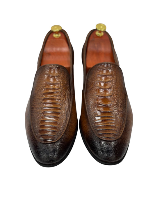 Brown Istanbul Fashion by Raad Red Bottom Shoes with SnakeLeather Finish-3026