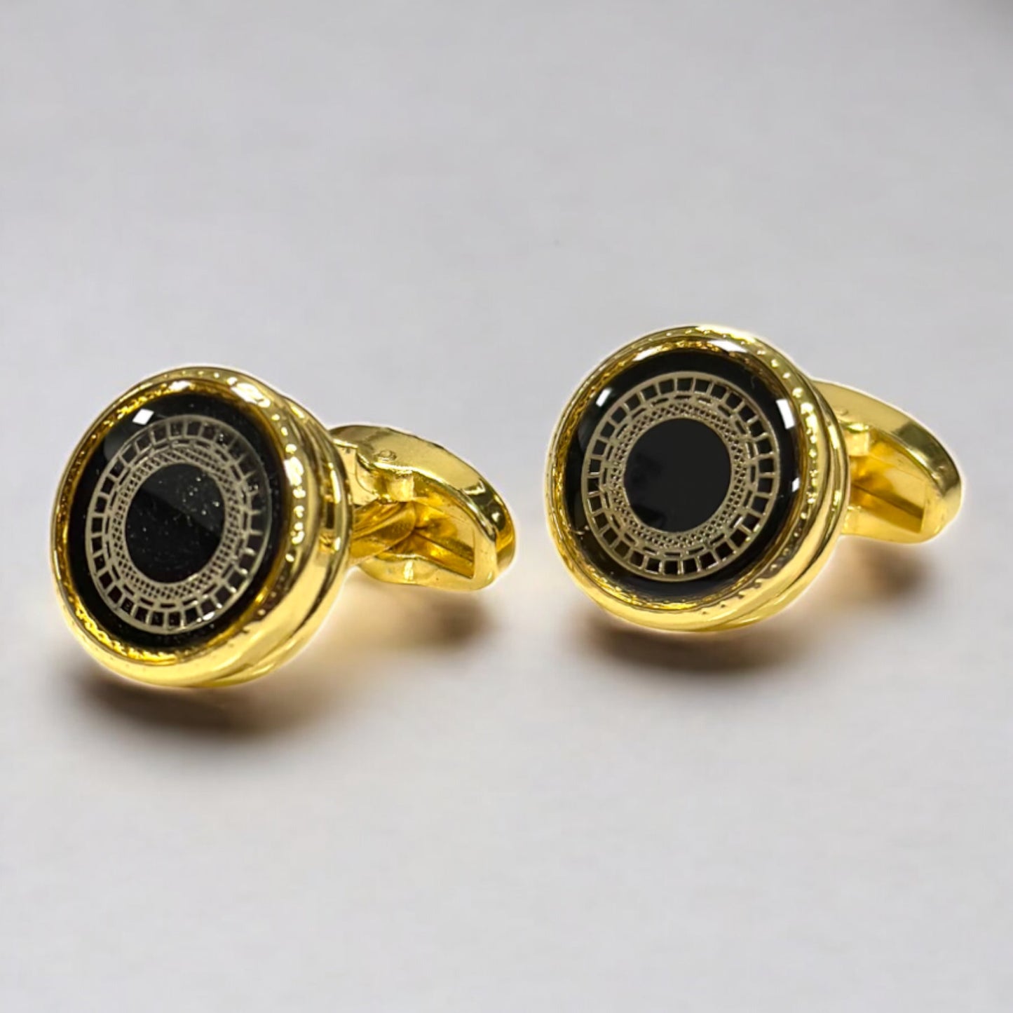 Round Black Contrasted with Gold. Details  - Istanbul Fashion Cufflinks - 64