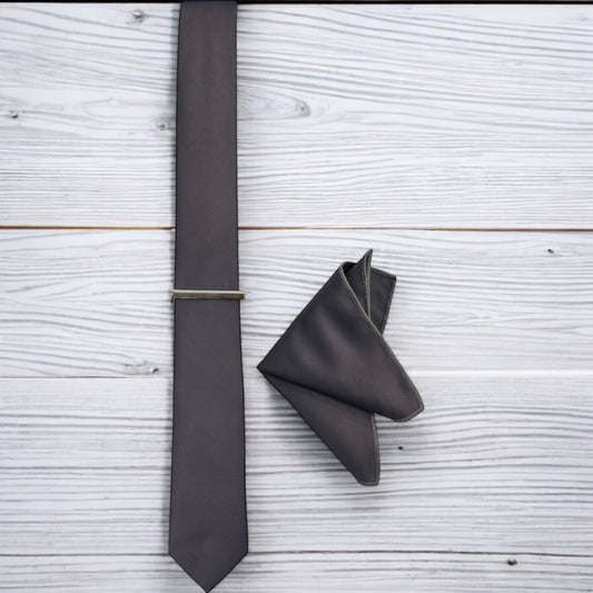 Charcoal Gray - Istanbul Fashion Slim Tie, Plain Satin