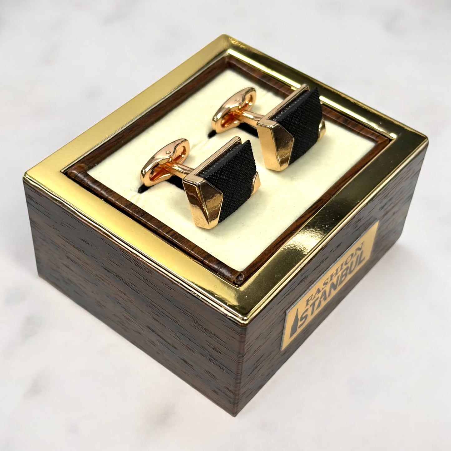 Stylish Rectangular Rose Gold  Detailed with Black - Istanbul Fashion Cufflinks - 74