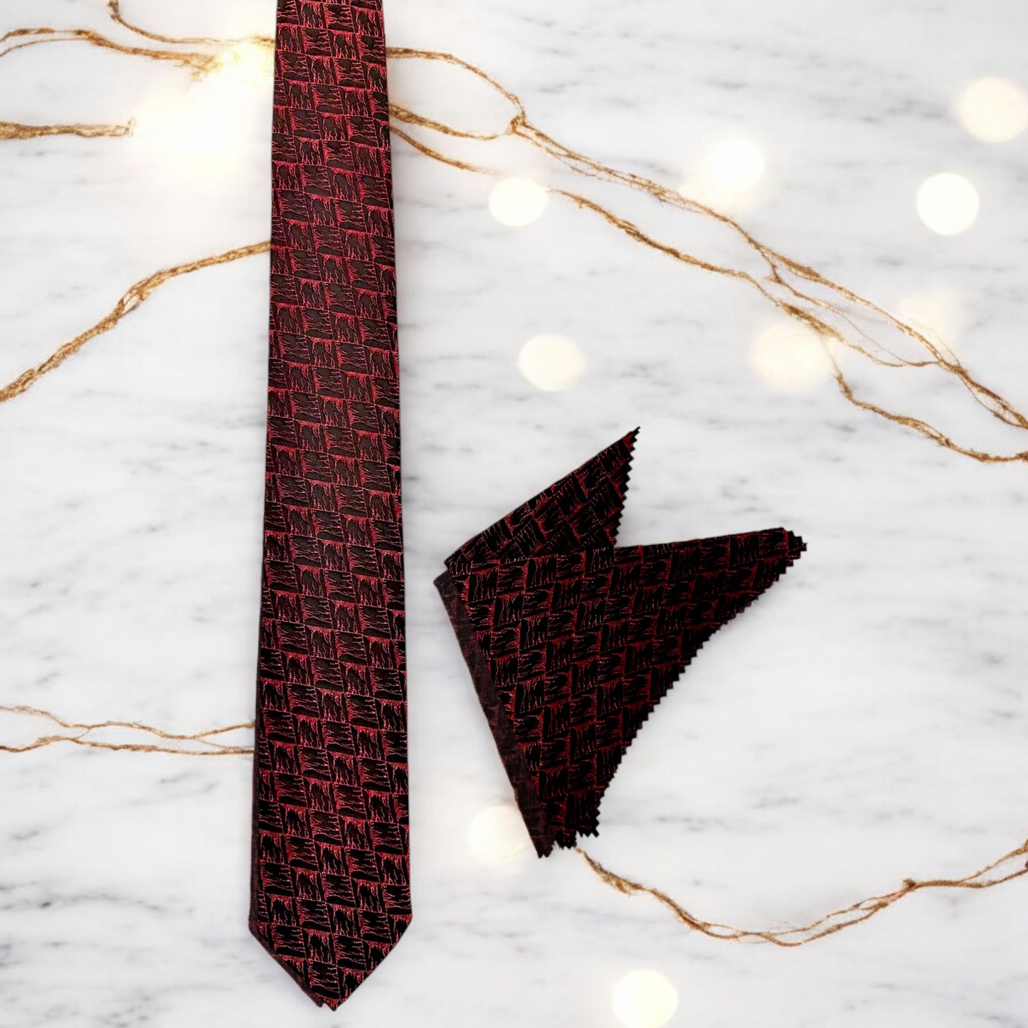 3D Textured Red and Black Patterned  - Istanbul Fashion Tie - Classic Wide