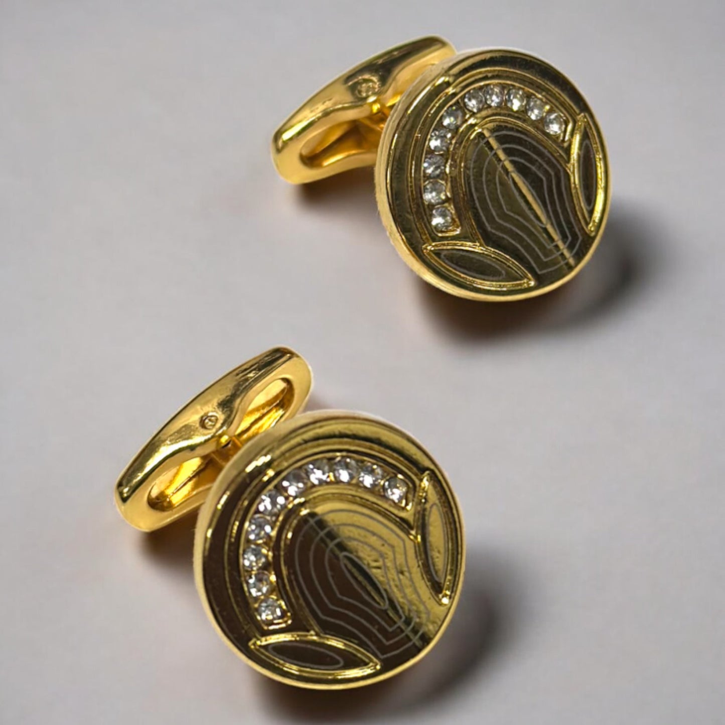 Stylish Round Gold Detailed with Diamonds  Finish - Istanbul Fashion Cufflinks - 70