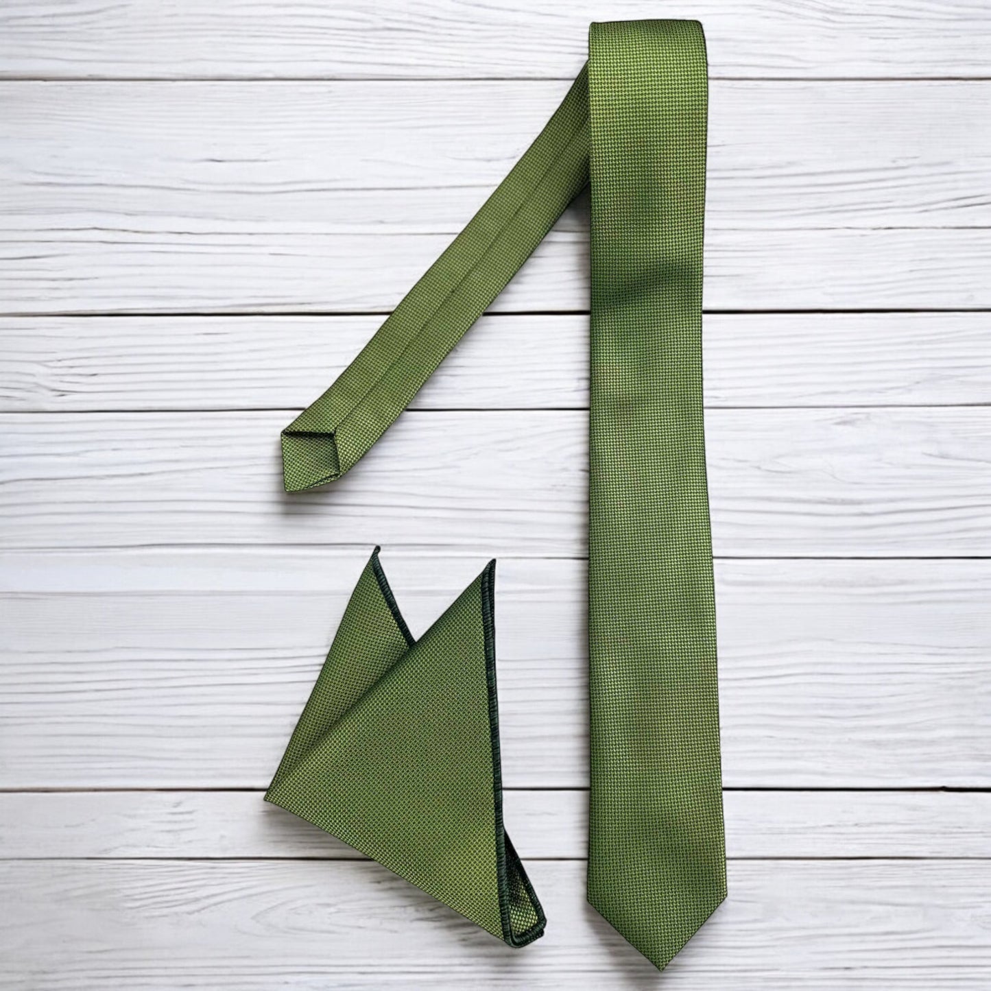 Army Green - Istanbul Fashion  Slim Tie, Textured Fabric