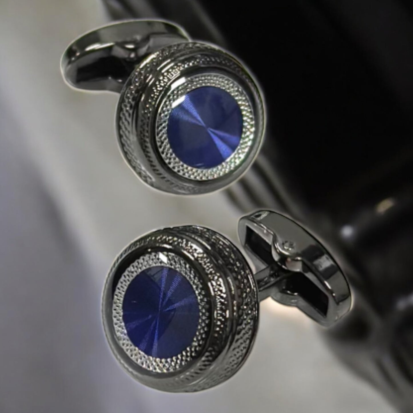 Chrome with Silver and Blue Interior  - Istanbul Fashion Cufflinks - 44