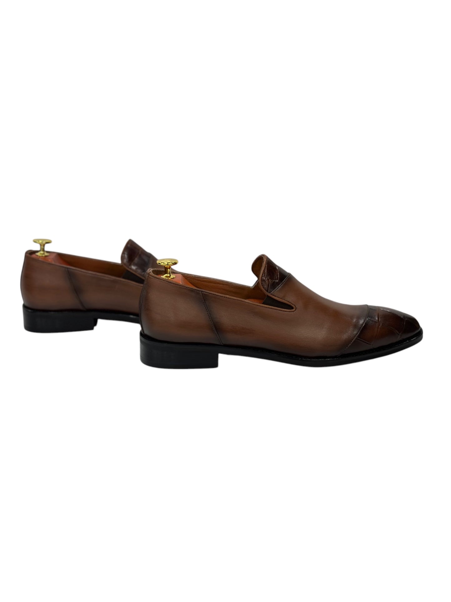 Brown Istanbul Fashion by Raad Red Bottom Shoes with Combination of Textured and Solid Leather-514