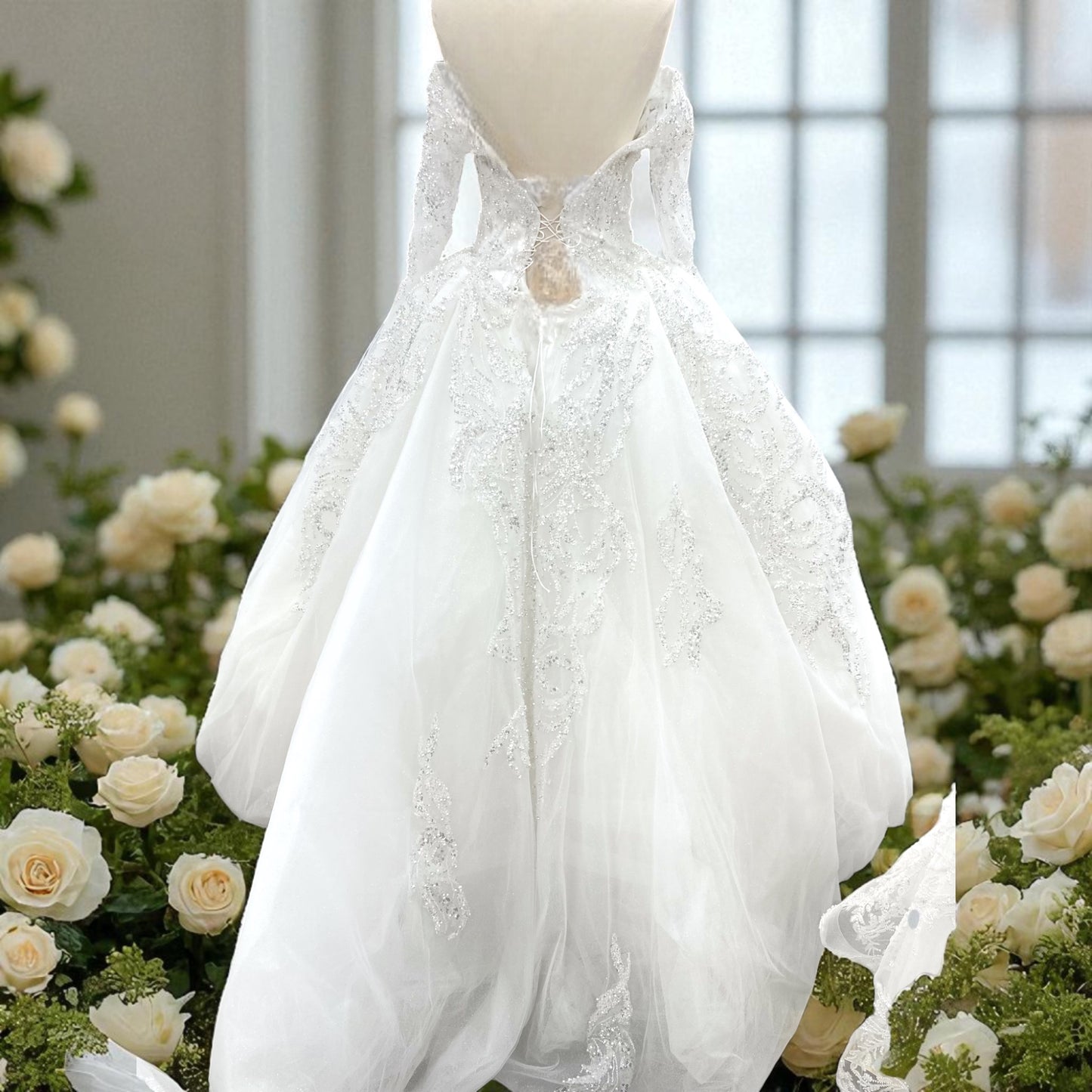 Off The Shoulder-Princess  Ball Gown Style - Wedding Gown - Creamy Detailed with Sequins and Shiny Beads