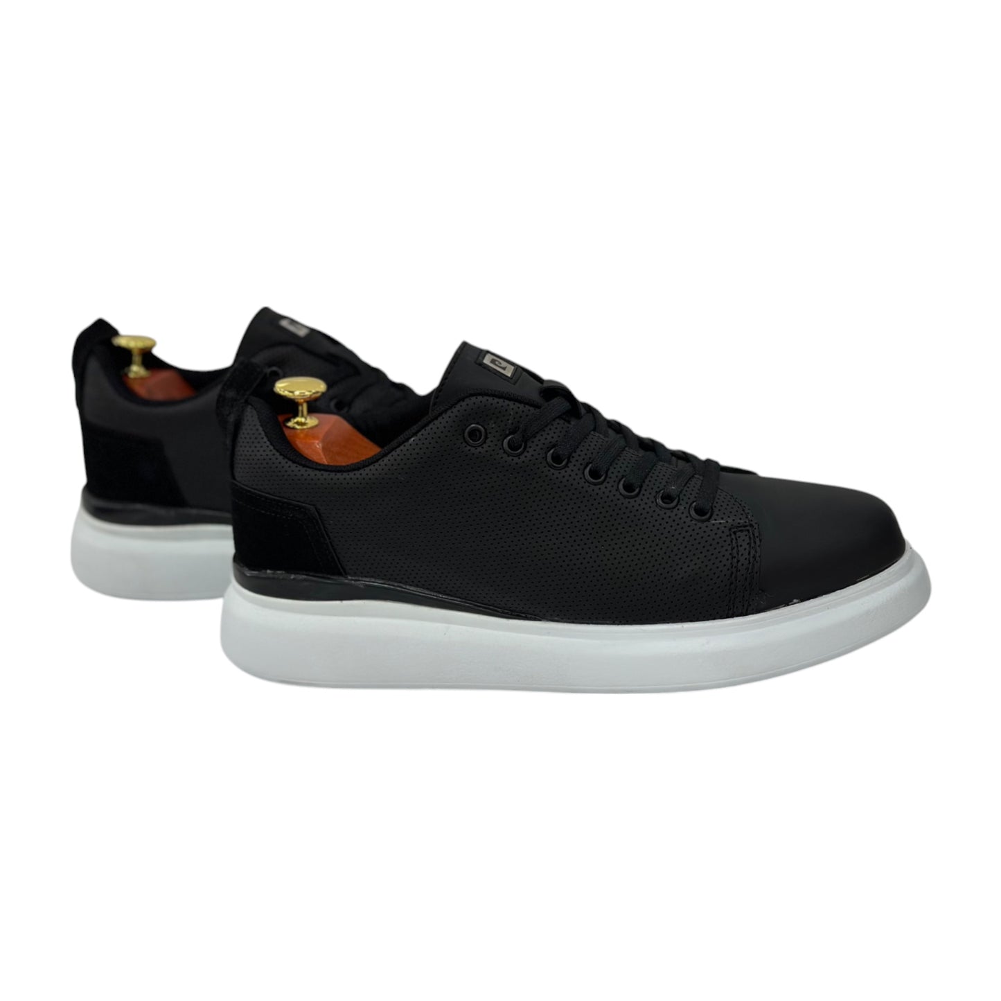 Black Casual Sneakers-White Rubber Bottom-Black on Black Lace-92234