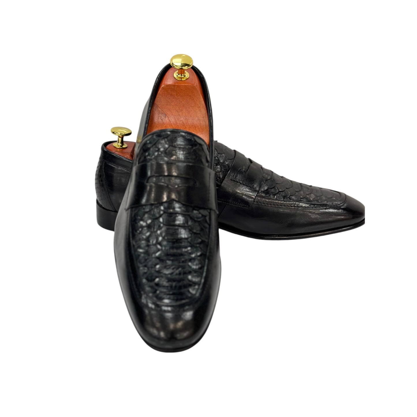 Shiny Black-Dress Shoes-With  Detailed Textured Leather -3107