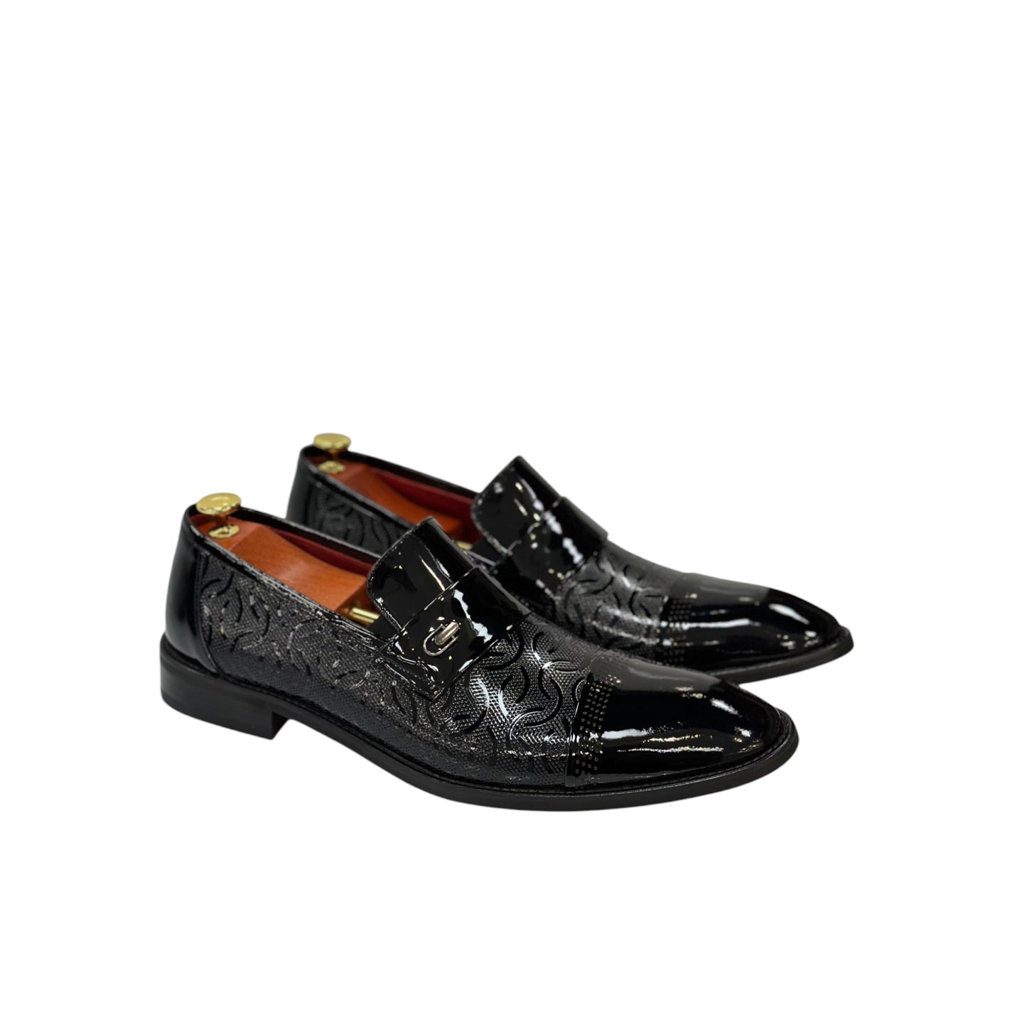 Black Istanbul Fashion by Raad Red Bottom Shiny Shoes With Unique Detailed Leather- 447