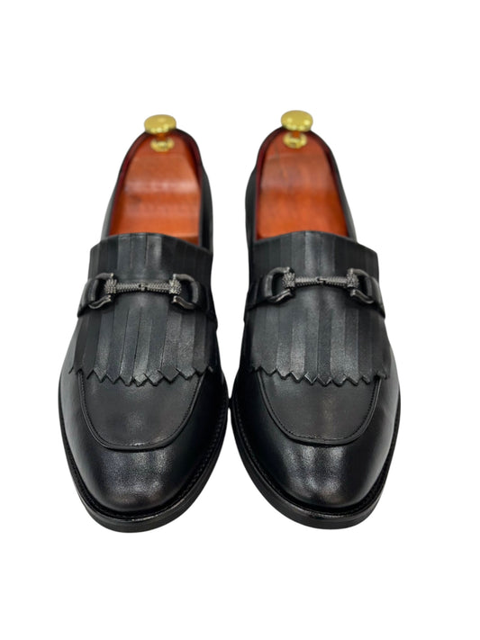 Black Istanbul Fashion by Raad Red Bottom Shoes With Unique Matte Leather and Chrome Finish Metal-901