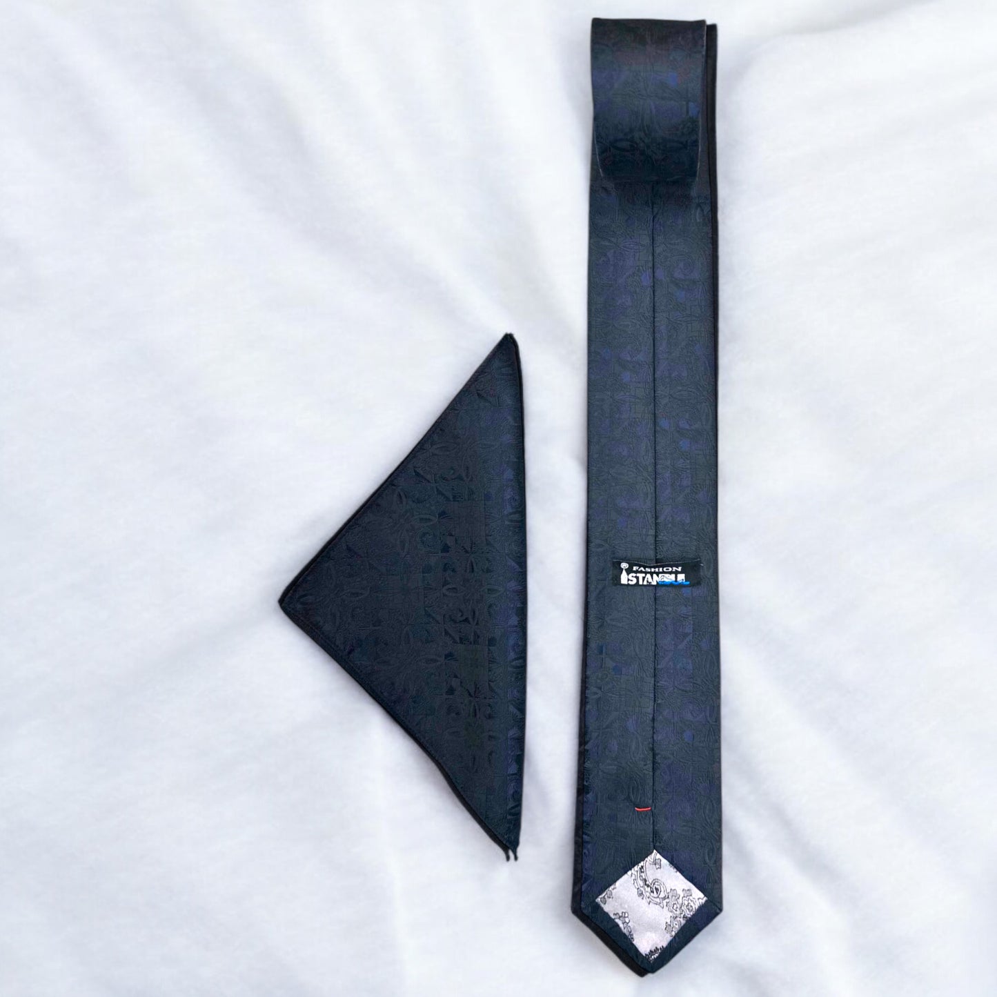 Leaf Patterns  of Black and Dark Navy -Istanbul Fashion Tie - Classic Wide