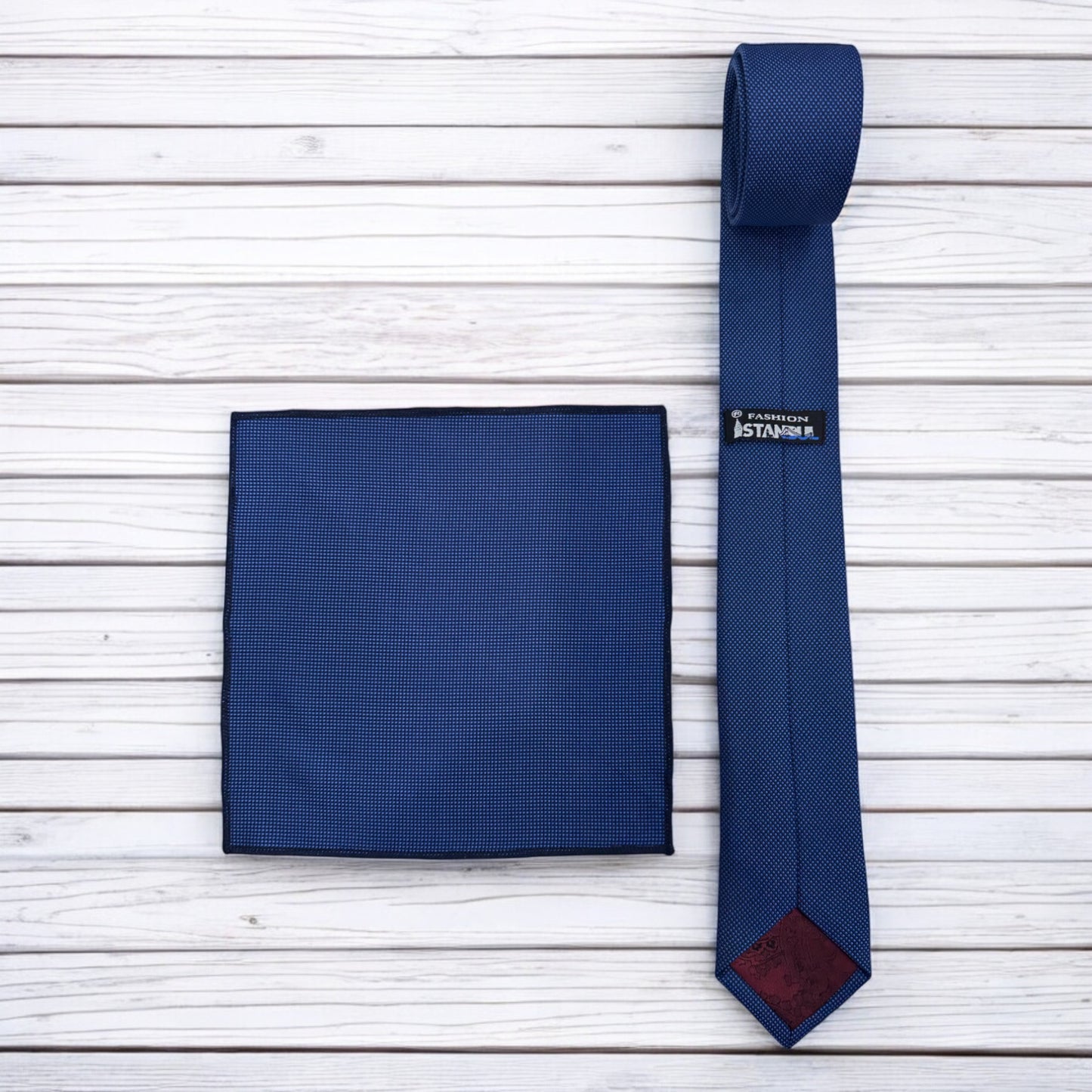 Light Navy with Light Blue Dots  - Istanbul Fashion Slim Tie, Textured Fabric