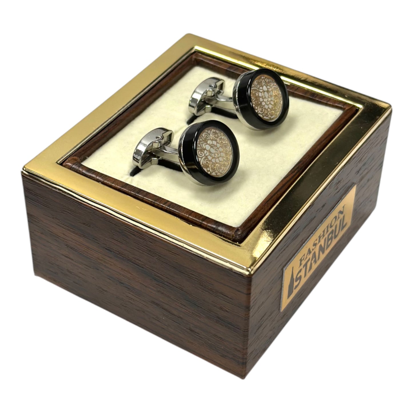 Black Frame, with White and Gold Interior  - Istanbul Fashion Cufflinks - 52