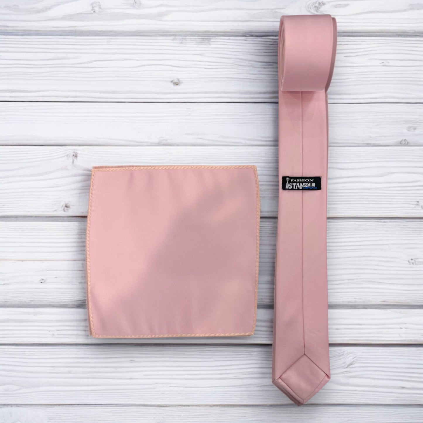 Light Blush Pink - Istanbul Fashion Slim Tie, Plain Satin