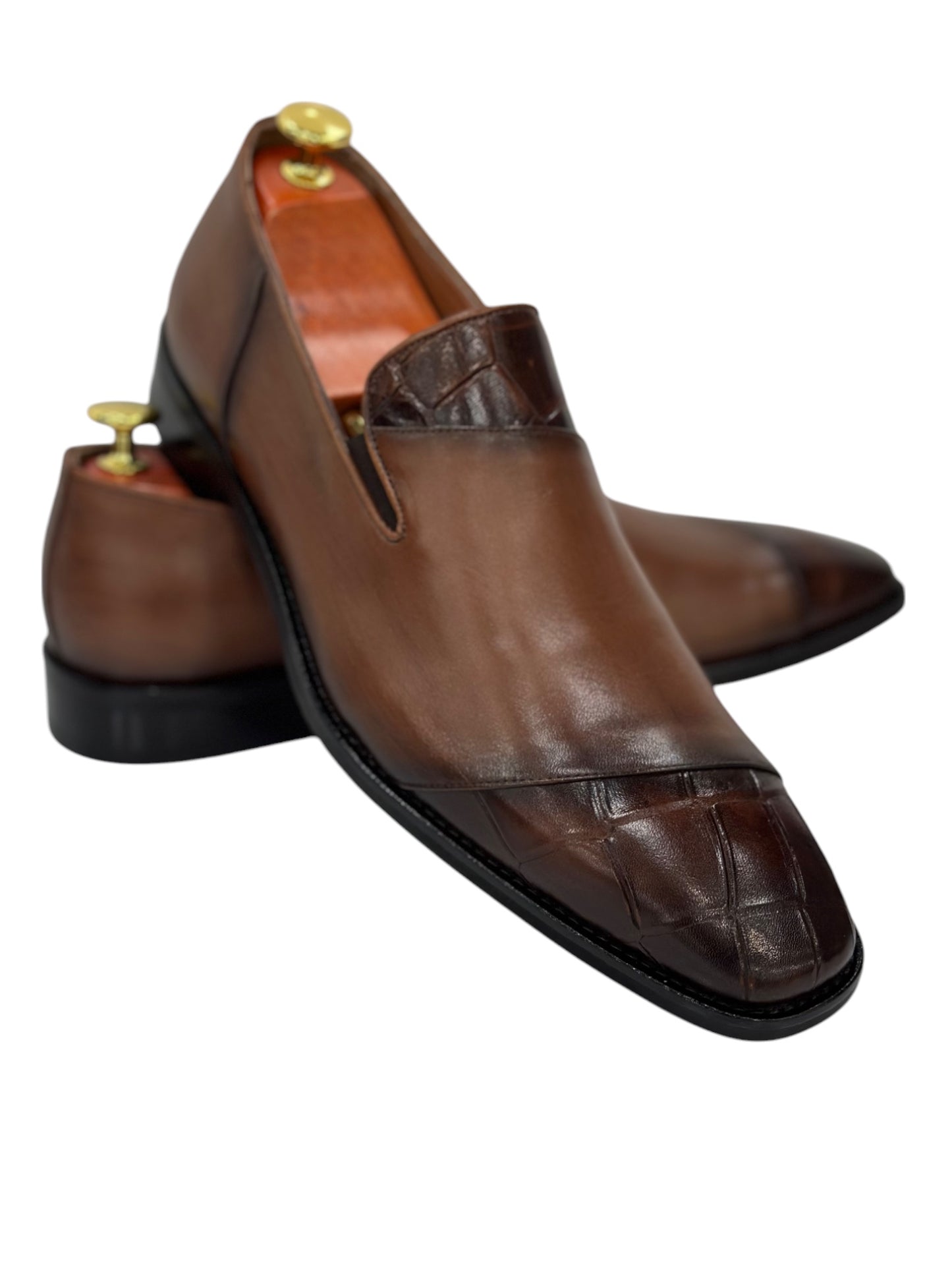 Brown Istanbul Fashion by Raad Red Bottom Shoes with Combination of Textured and Solid Leather-514