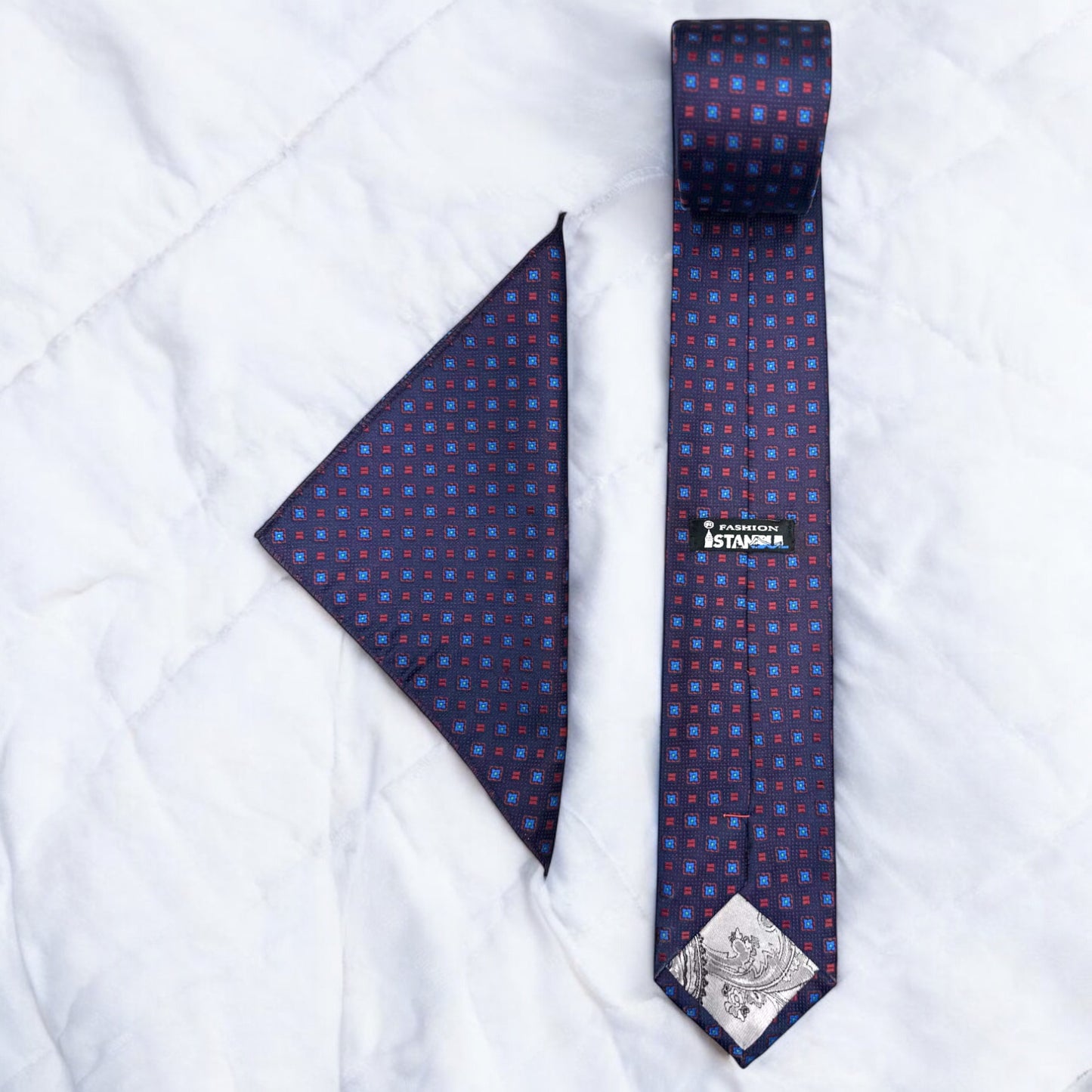 Mini Squared Patterns with Red and Navy -Istanbul Fashion Tie - Classic Wide
