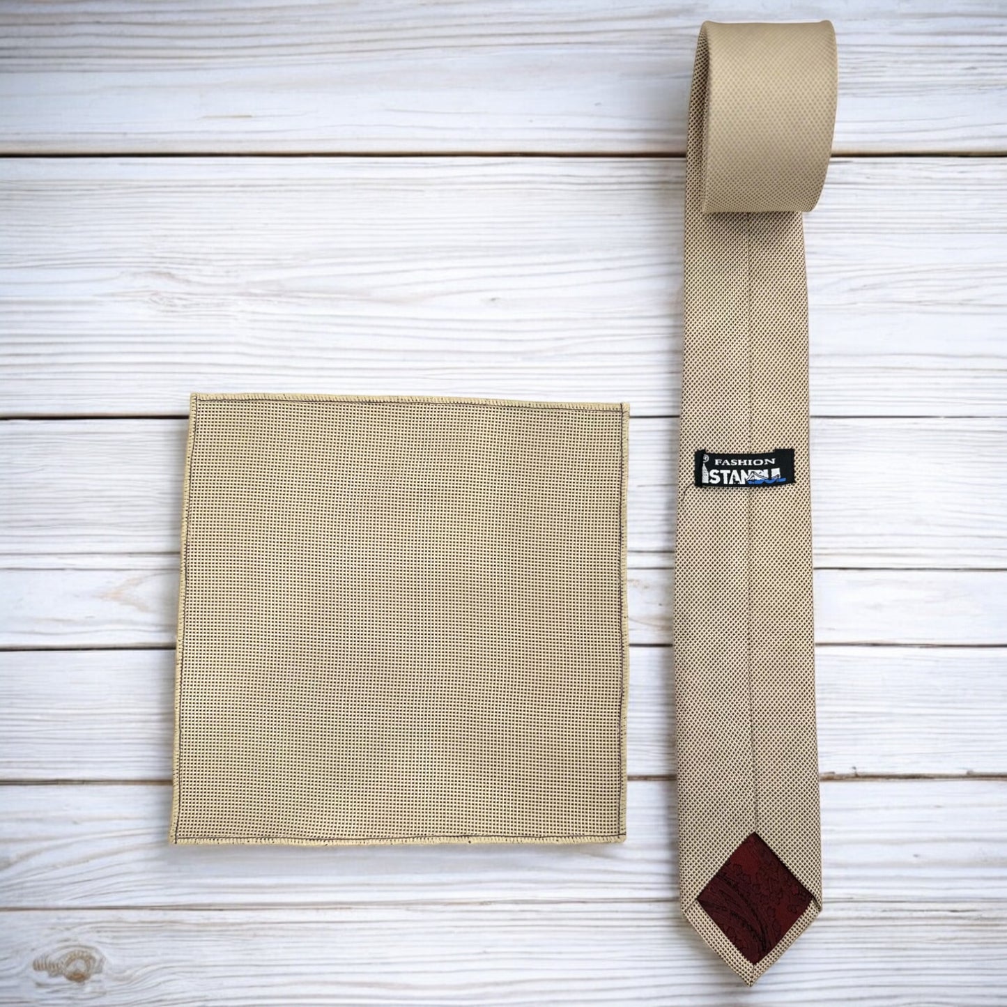 Beige with Dark Dots Istanbul Fashion Slim Tie, Textured Fabric