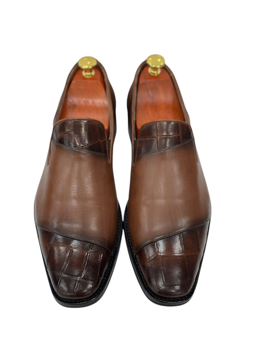 Brown Istanbul Fashion by Raad Red Bottom Shoes with Combination of Textured and Solid Leather-514
