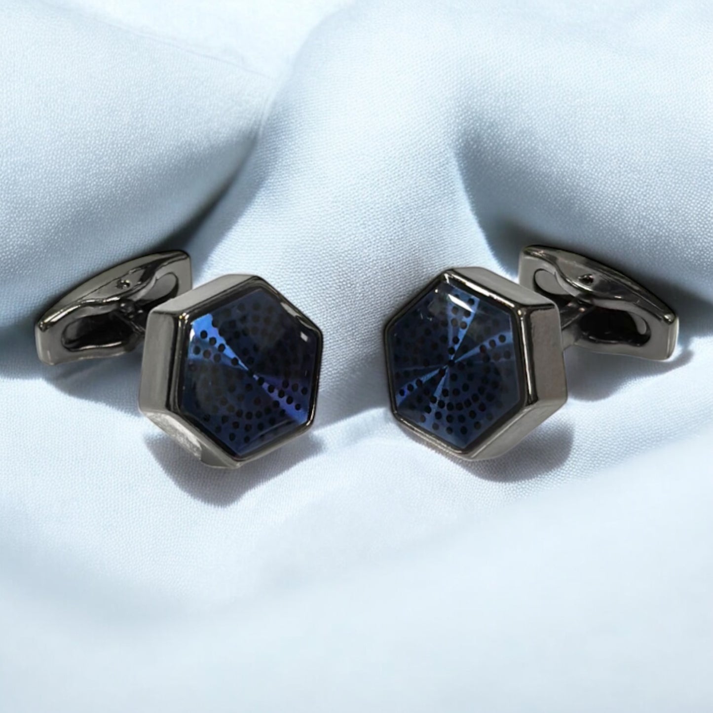 Uniquely Shaped Chrome and Navy Blue Interior  - Istanbul Fashion Cufflinks - 51