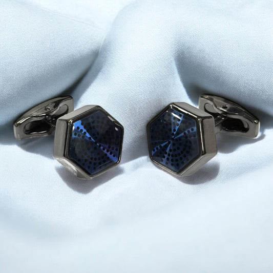 Uniquely Shaped Chrome and Navy Blue Interior  - Istanbul Fashion Cufflinks - 51