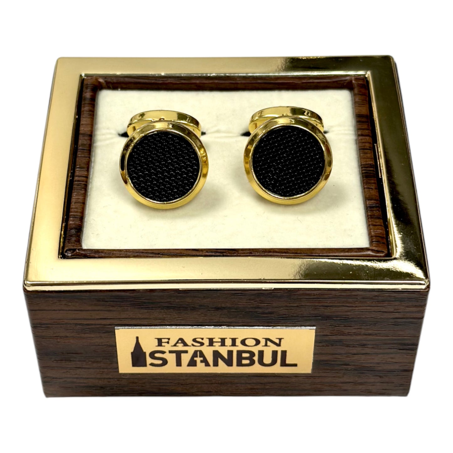 Round Gold  with Matte Black Details - Istanbul Fashion Cufflinks -58