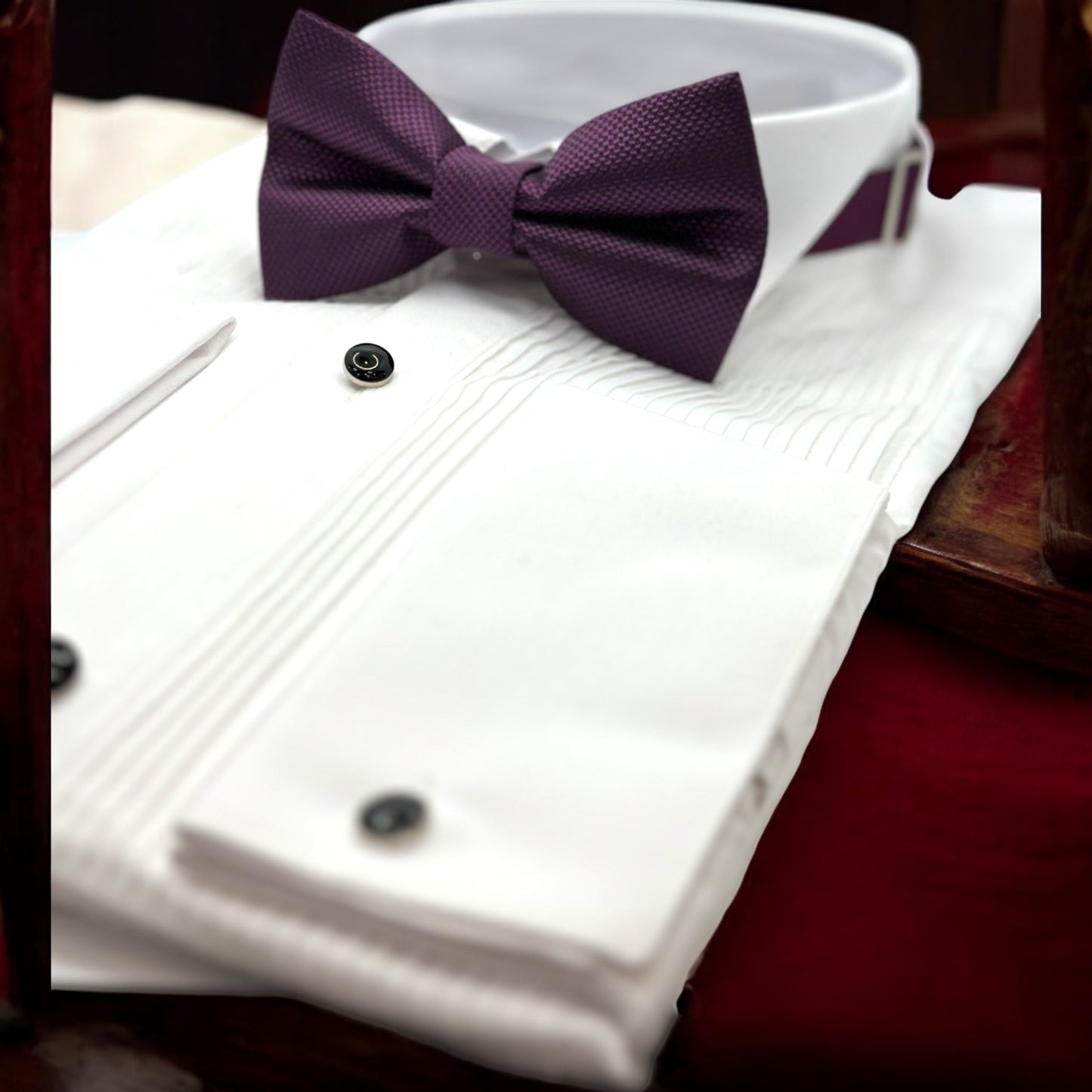Plum Satin Tie with Adjustable Strap - Reversible