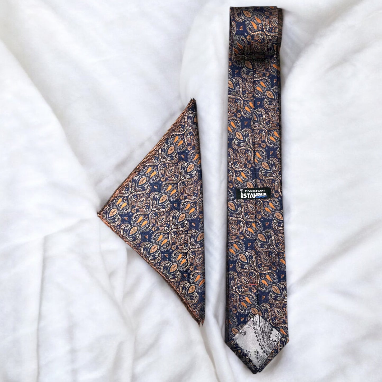 Elegancy of Navy and Touch of Orange -Istanbul Fashion Tie - Classic Wide