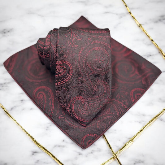 Patterned Red and Black   - Istanbul Fashion Tie - Classic Wide