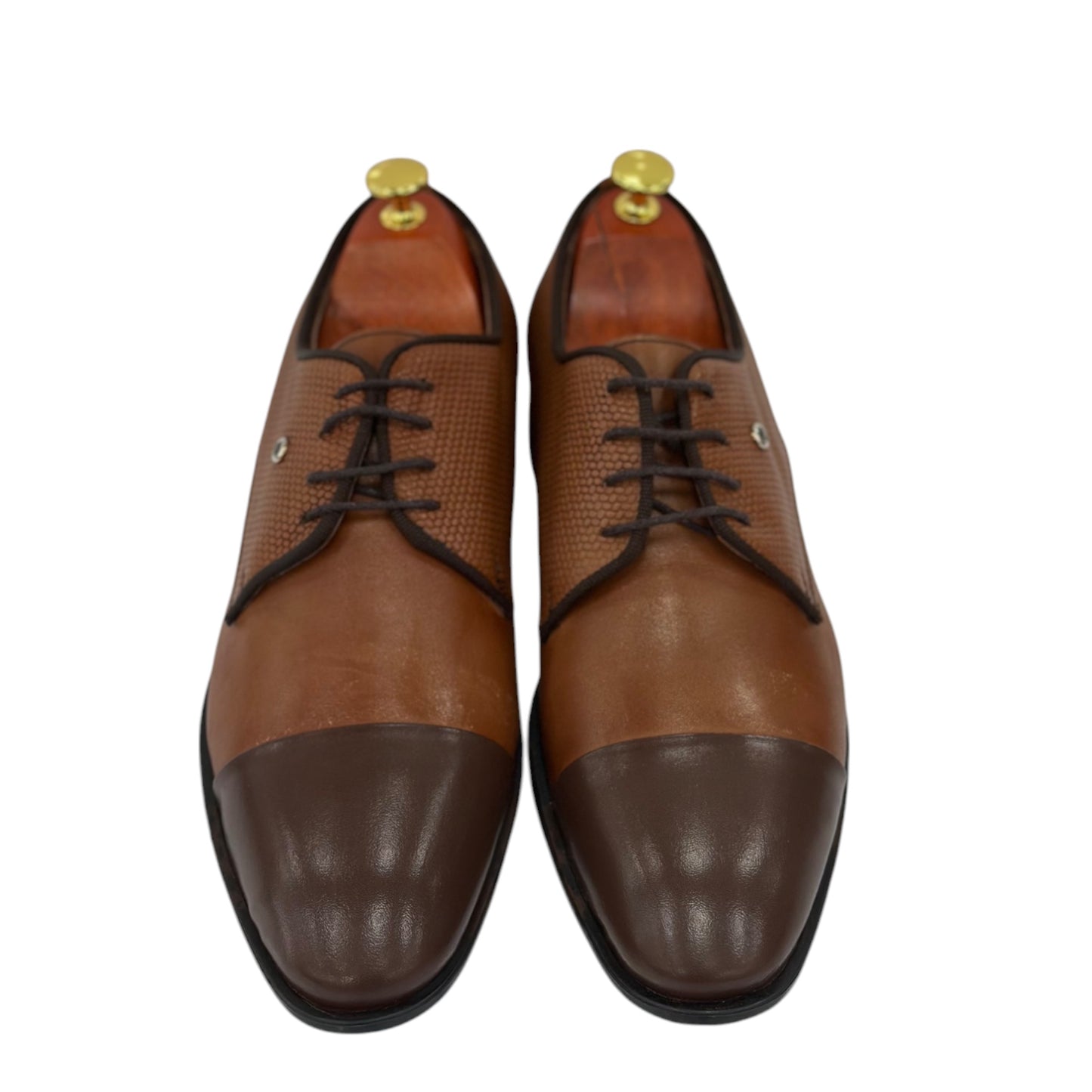 Light Brown Dress Shoes with Brown Detailing-Brown Lace-Leather- 7027-1
