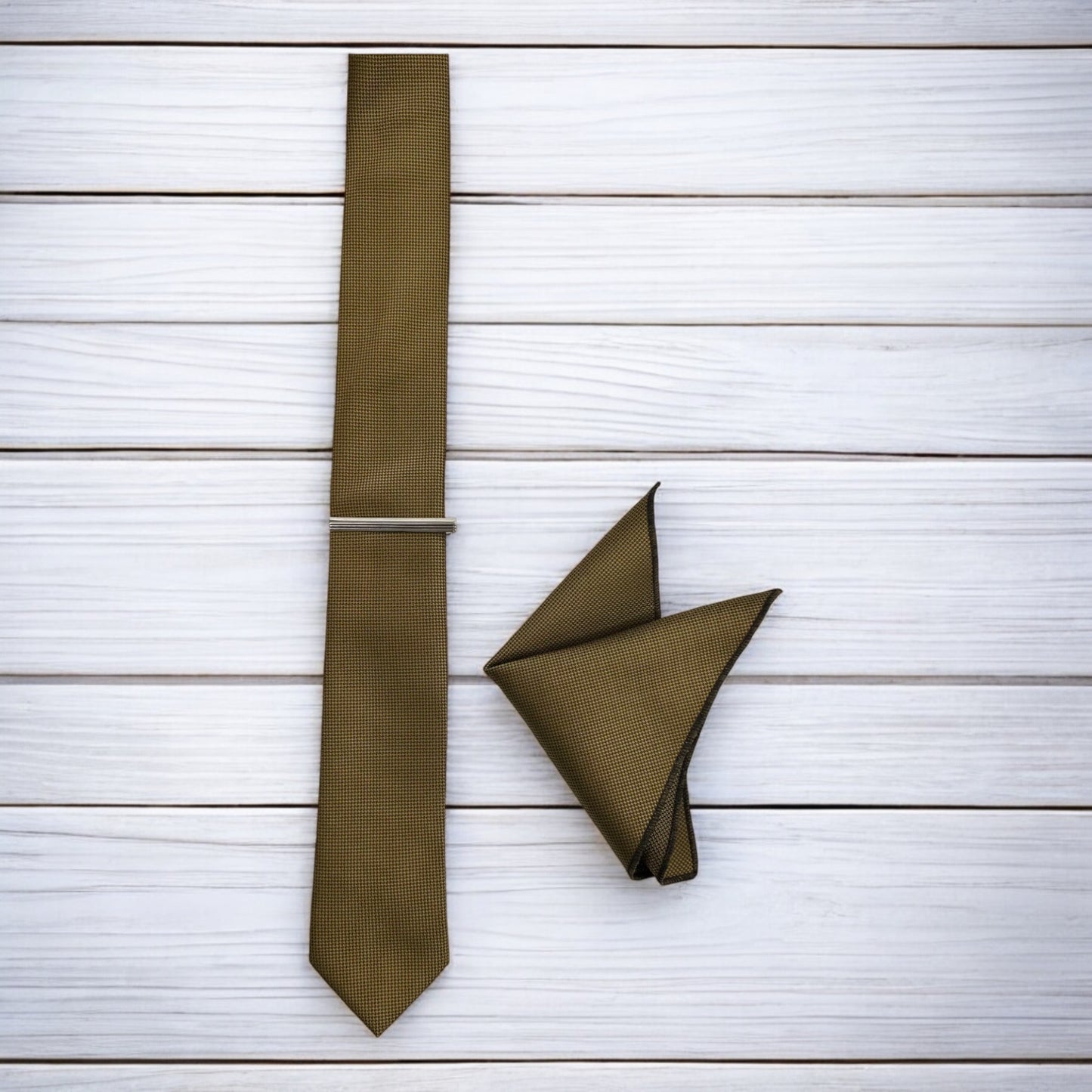 Olive Green - Istanbul Fashion Slim Tie, Textured Fabric