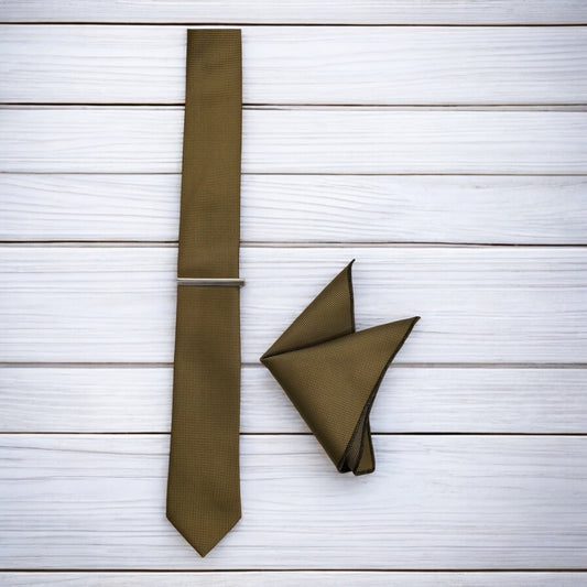 Olive Green - Istanbul Fashion Slim Tie, Textured Fabric