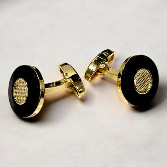Round Matte Black with Gold Details - Istanbul Fashion Cufflinks -57
