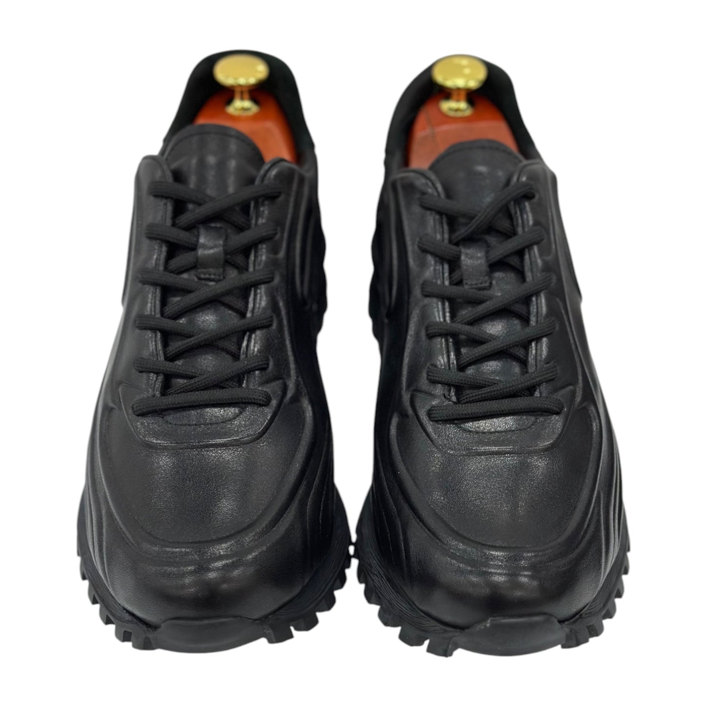 Black Leather Shoes With Black Lace- With  Side-1930